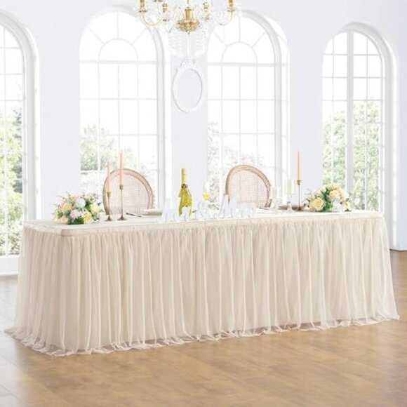 Ivory Tulle Table Skirt for 4/6ft Rectangle Round Tables - Picture 1 of 10
